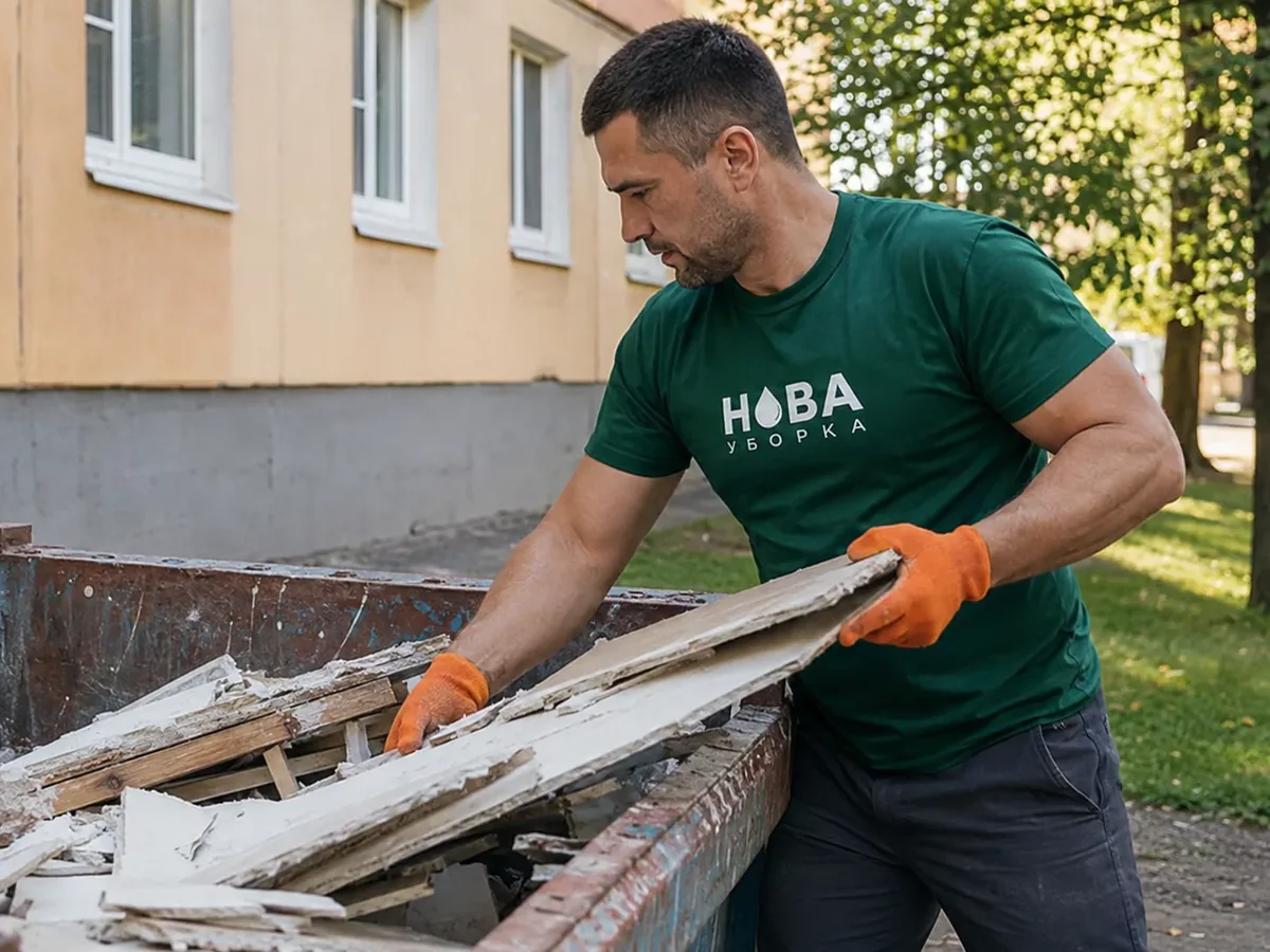 Клинер НОВА за работой — вывоз строительного мусора в Казани