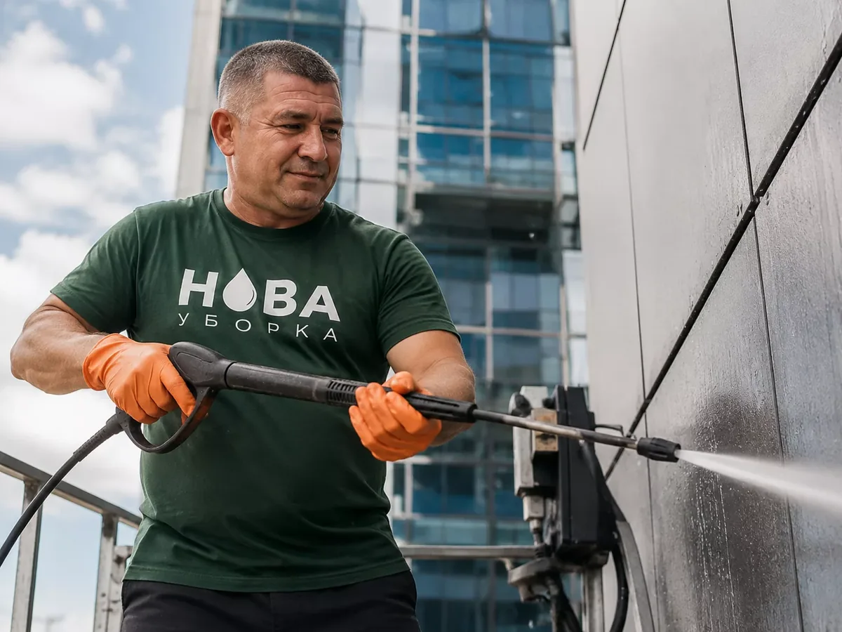 Клинер НОВА за работой — мойка фасадов в Казани