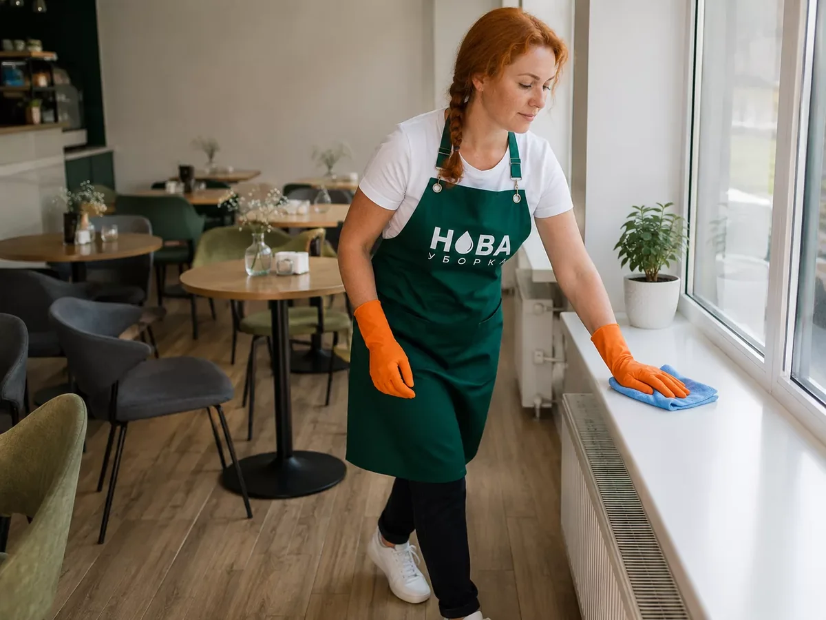 Клинер НОВА за работой — влажная уборка в Казани